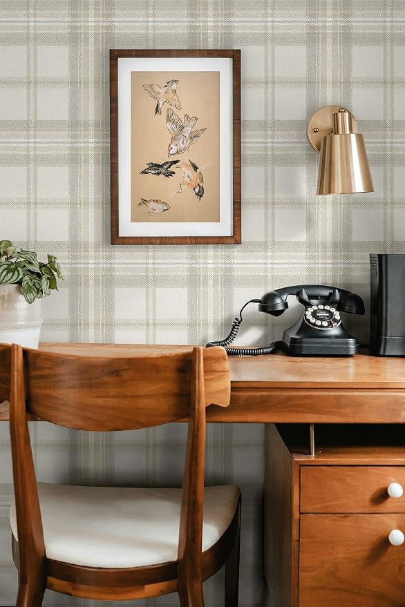 NextWall Harry & Grace Herringbone Plaid Premium Matte Non-Woven Peel and Stick Wallpaper (Frosted Calcutta)