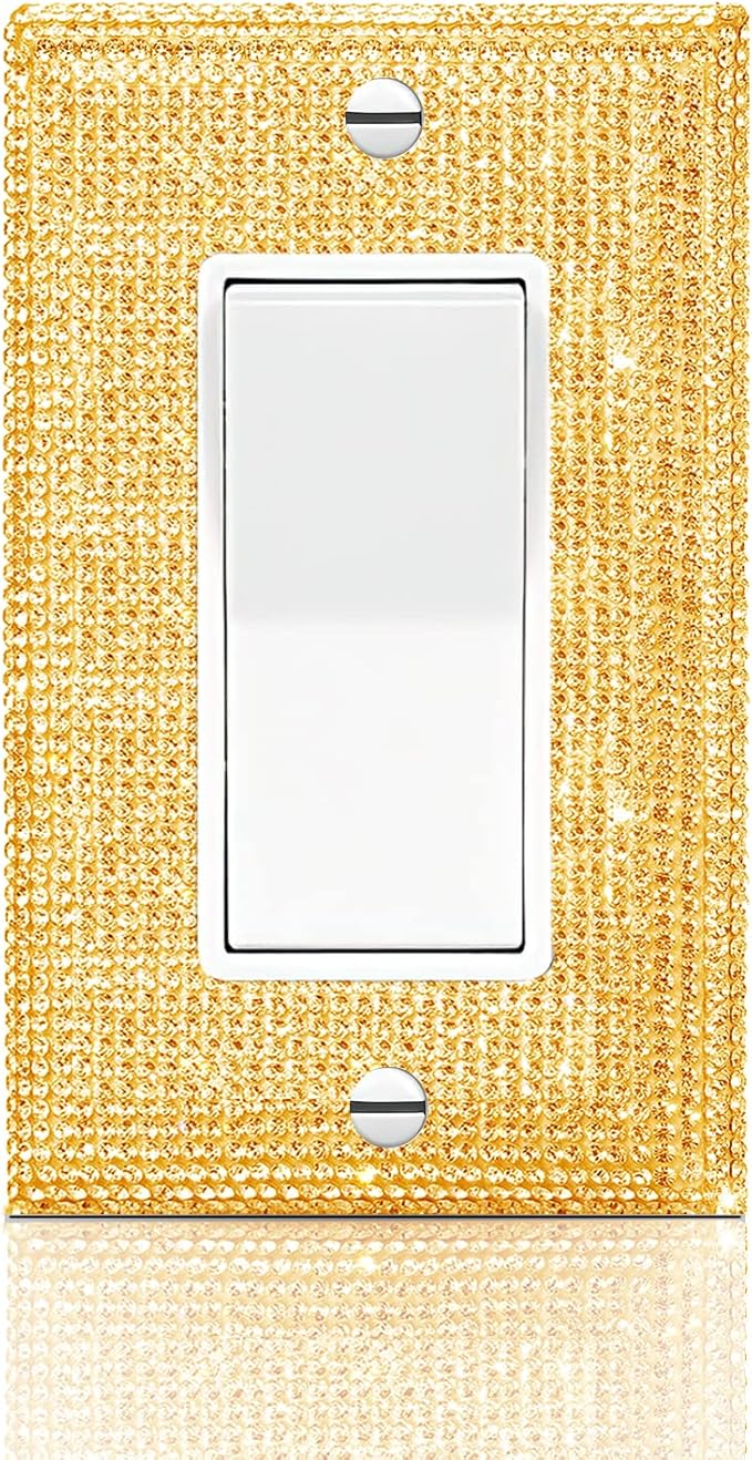 Silver Shiny Gold Light Switch Cover Gold Rhinestones Wall Plates Light Switch Cover Plate Decorative Switch Covers Single Gang Toggle Wall Plate