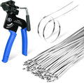 Stainless Steel Zip Tie & Gun - Outdoor Zip Ties Heavy Duty UV & Corrosion Resistant – 100 Count 15.75in Metal ZipTie - Zip Tie Gun & Steel Zip Ties for Fence, Tarps, Cables, & Exhaust Pipe