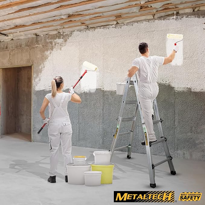 Metaltech E-MTL7000AL Jobsite Series 14-ft.-Reach Aluminum Telescoping Multi-Position Step Ladder for Home Improvement and Construction, Multipurpose Extension Ladder, Step Ladder, Scaffolding Support