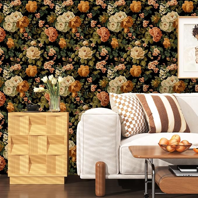 Fvlow Vintage Peony Floral Peel and Stick Wallpaper 17.4" x 788" | Renter Friendly, Removable & Waterproof, Vinyl Easy Install for Bedrooms, Bathrooms, Kitchens, Cabinets and Home Decor