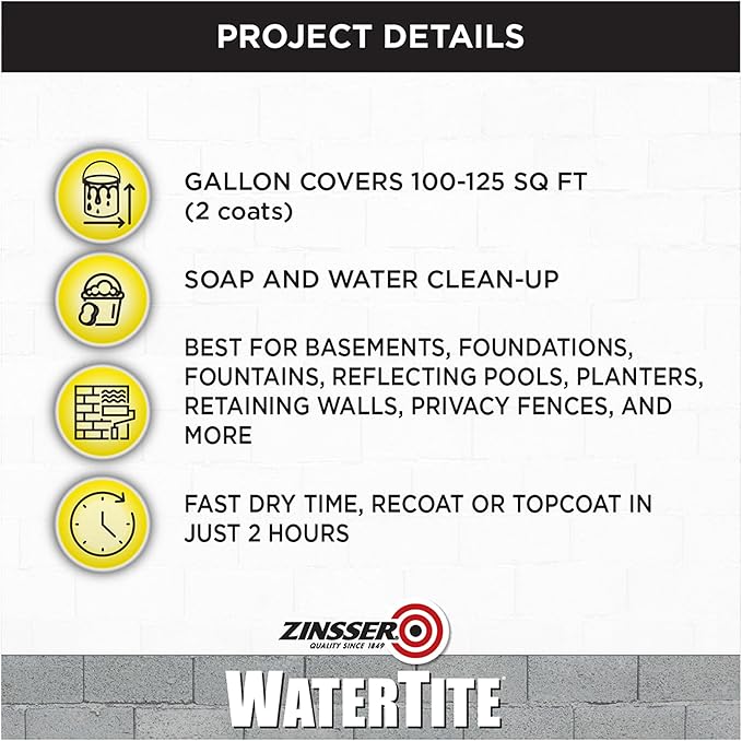 1 gal Zinsser 270267 White WaterTite-LX Mold & Mildew-Proof Waterproofing Paint