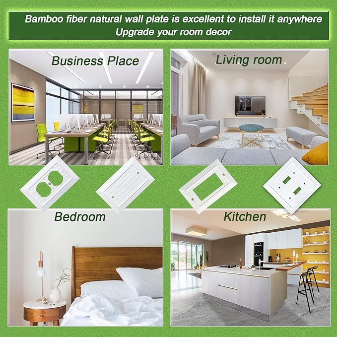 Pure White Classic Beadboard Wall Plates,Light Switch Covers,Electrical Outlet Covers, Switch Plates of Various Combination, Nature Bamboo Fiber Wall plate(4 Gang Toggle 1 Pack)