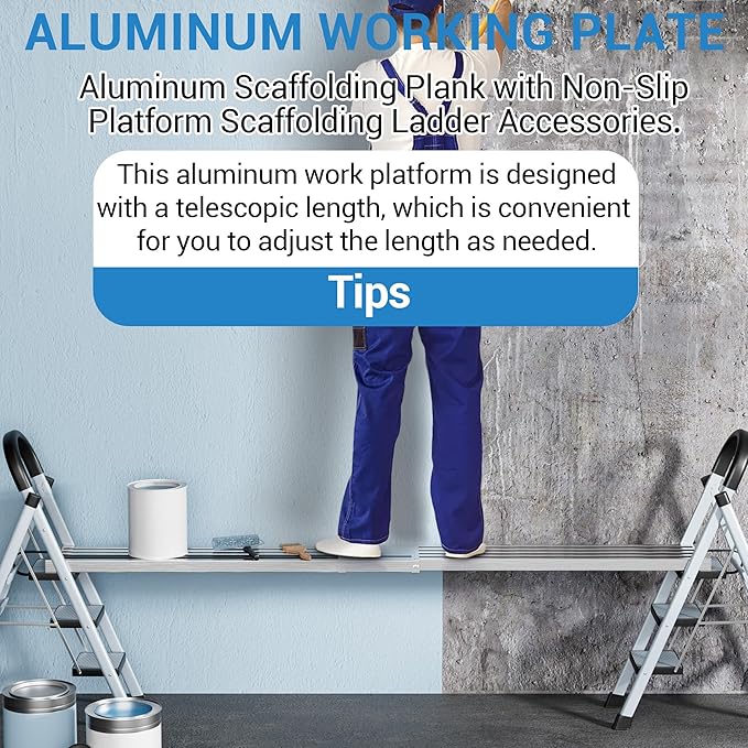 Aluminum Work Plank 8-13Ft Telescoping Extension Plank 440Lbs Capacity Aluminum Scaffolding Plank with Skid-Proof Platform Scaffold Ladder Accessory Durable and Lightweight