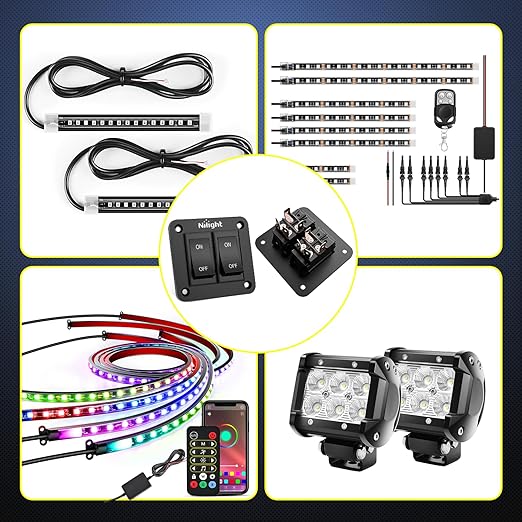 Nilight 2 Gang ON-Off Switch Panel 4 PIN DPST Toggle Switches 12V 20A Black Anodized Aluminium Shell Bracket with Screws Ternimals Jumper Wires Set for Cars Trailers Boats RV Camper