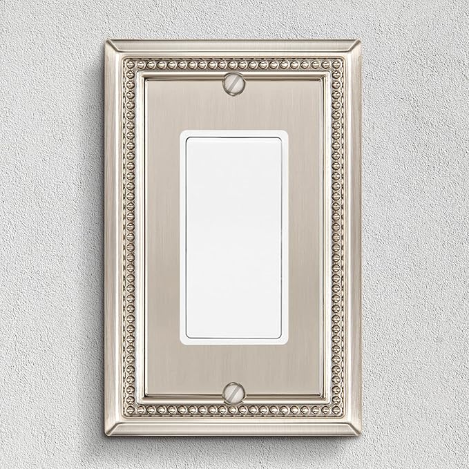 Henne Bery Sunken Pearls Heavy Duty Decorative Wall Plate Switch Plate Outlet Cover (Single Decorator, 3 Pack, Satin Nickel)