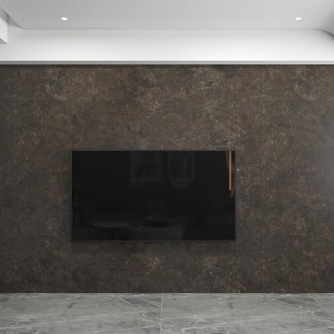 3yecao 31"×1181" Big Roll Large Size Wide Thick Dark Brown Tan Grey Concrete Wallpaper Peel and Stick Waterproof Taupe Charcoal Gray Concrete Cement Contact Paper Vinyl Tile Sticker for Bedroom Walls