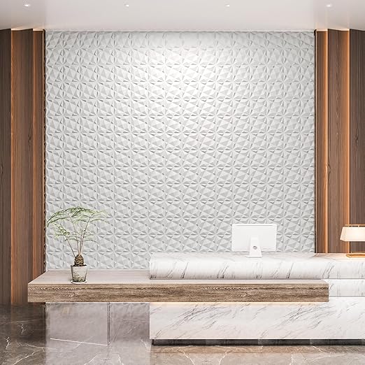 20 Pack 3D Wall Panels for Interior Wall Decor, 12''x12'' White Accent Diamond Panels for Gaming Room Bedroom TV Background, White