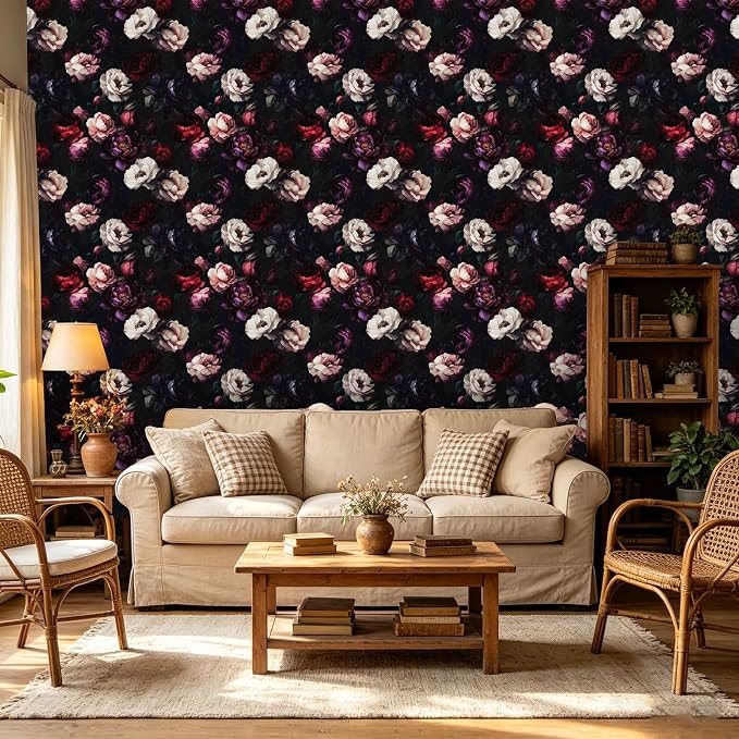 ILHIIOR Dark Floral Peel and Stick Wallpaper 17.5 x 118 Inches | Leaf Removable Self Adhesive Waterproof Contact Paper, Renter Friendly Decor for Cabinets, Drawers & Bedroom Walls
