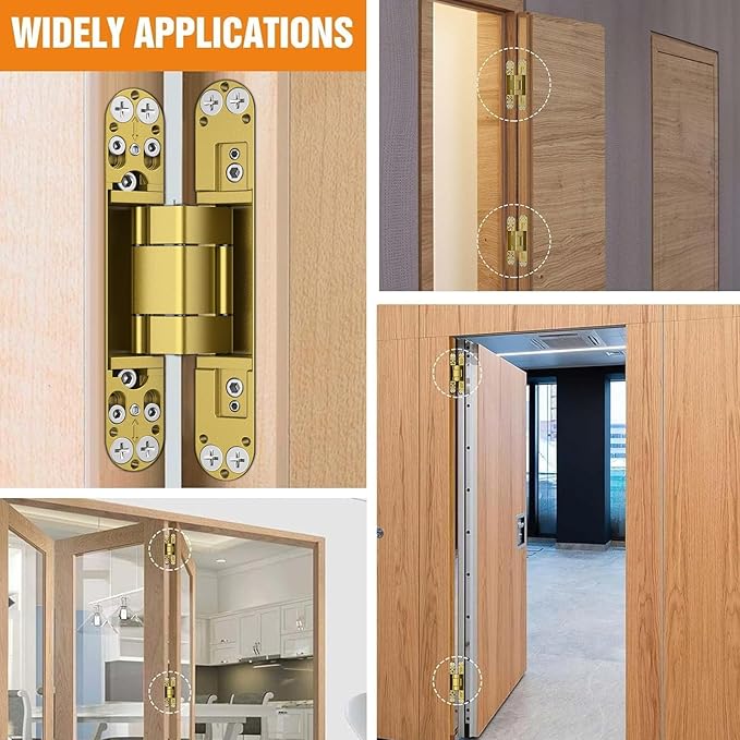 7" Hidden Door Hinge/Concealed Hinges,Invisible Hinges,Invisible Door Silent 180 Degree Swing Hinge 3-Way Adjustable Butt 7 x 2.8 x 1 (Golden, 7 inches)