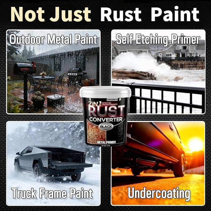 Ultra 2-in-1 Rust Converter Paint & Metal Primer, 35 oz Heat-Stable Rust Reformer & Encapsulator for Frame, Chassis, Trailer, Truck, Paint Directly Over Rust, No-Topcoat Needed, Matte Black