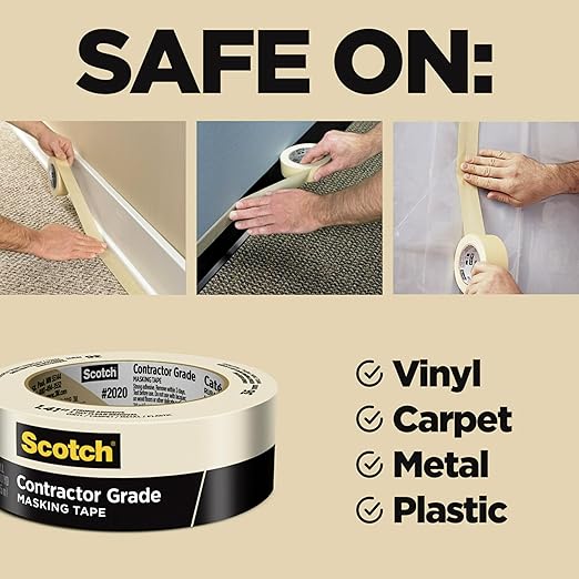 3M Scotch Contractor Grade Masking Tape – 0.94" x 60 yds – Tan – 4 Contractor Packs of 9 Rolls Each – Durable Vinyl Tape for Versatile Indoor and Outdoor Use