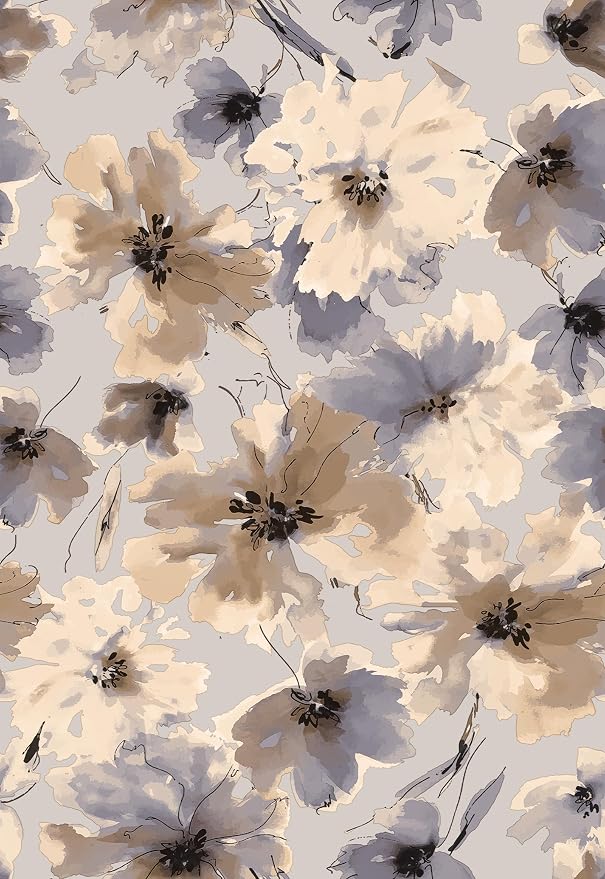 Purple Watercolor Floral Peel and Stick Wallpaper, 393" x 17.3" Vintage Removable Waterproof Self Adhesive Wall Paper, Brown Flower Contact Paper Peel and Stick for Classroom Cabinets 48.5 sq.ft