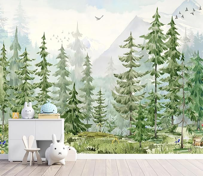 YQWDMX - Green Tropical Jungle Peel and Stick Wallpaper murals for Nursery ZY21 L