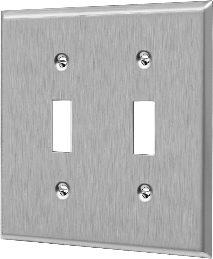 ENERLITES Toggle Light Switch Stainless Steel Wall Plate, Metal Plate Corrosive Resistant Cover for Rotary Dimmers Lights, Size 2-Gang 4.50" x 4.57", 7712, 430 Stainless Steel, UL Listed, Silver