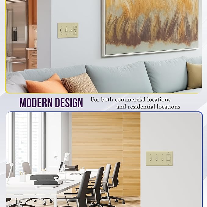 ENERLITES Combination Triple Toggle/Single Decorator Rocker Outlet Wall Plate, Standard Size 4-Gang Light Switch Cover (4.50" x 8.19"), Polycarbonate Thermoplastic, UL Listed，881331-I, Ivory
