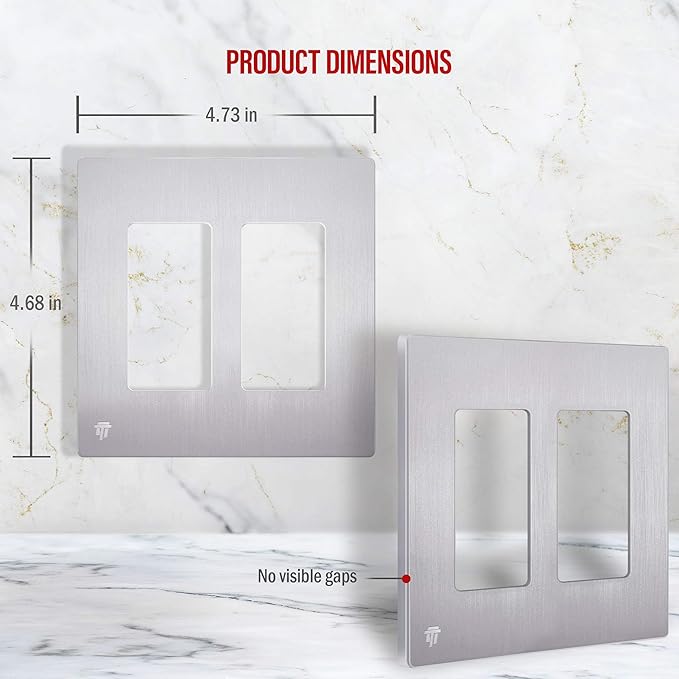 ENERLITES Elite Series Screwless Decorator Wall Plate Child Safe Outlet Cover, Size 2-Gang 4.68" H x 4.73" L, Unbreakable Polycarbonate Thermoplastic, SI8832-BSV, Brushed Silver (10 Pack)