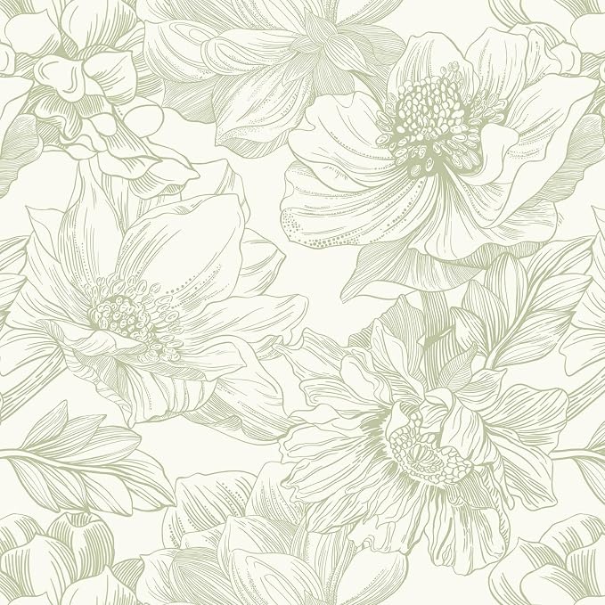 Ismoon Vintage Floral Wallpaper Peel and Stick Beige and Green Contact Paper 17.3inx6.5ft Removable Self Adhesive Wall Paper for Bathroom Bedroom Cabinet Mural Wall Decor Vinyl Renter Friendly