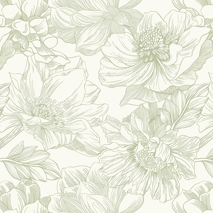Ismoon Vintage Floral Wallpaper Peel and Stick Beige and Green Contact Paper 17.3inx16.3ft Removable Self Adhesive Wall Paper for Bathroom Bedroom Cabinet Mural Wall Decor Vinyl Renter Friendly