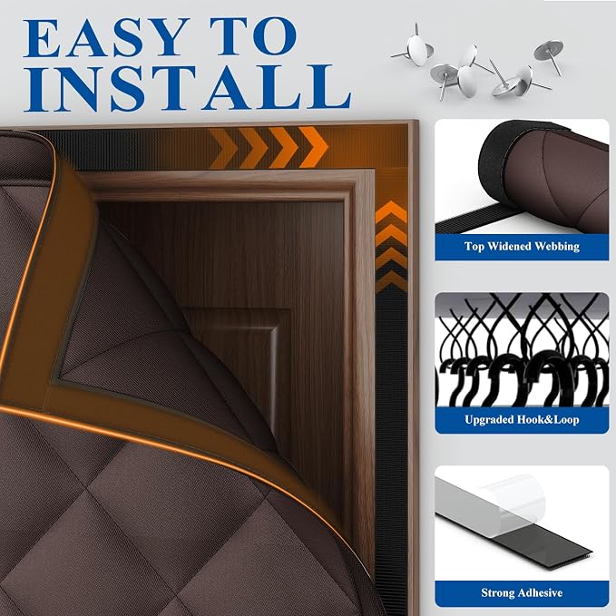MAGZO Magnetic Thermal Insulated Door Curtain, Fits 38" x 82" Door, Brown | Waterproof Oxford Fill with Thick Cotton, Easy Install with Strong-Adhesive Hook&Loop No Drill for Sliding Glass/Patio Doors