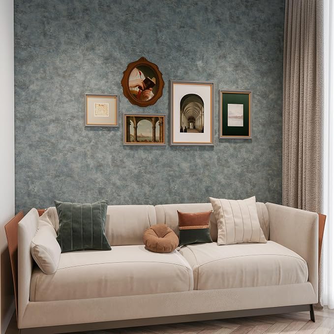 Concrete Peel and Stick Wallpaper Textured Wall Vinyl Covering 48"x197" Blue/Grey Mid Century Modern Wallpaper Cement Industrial Dark Wall Paper Rust Distressed Metallic Contact Paper for Bedroom