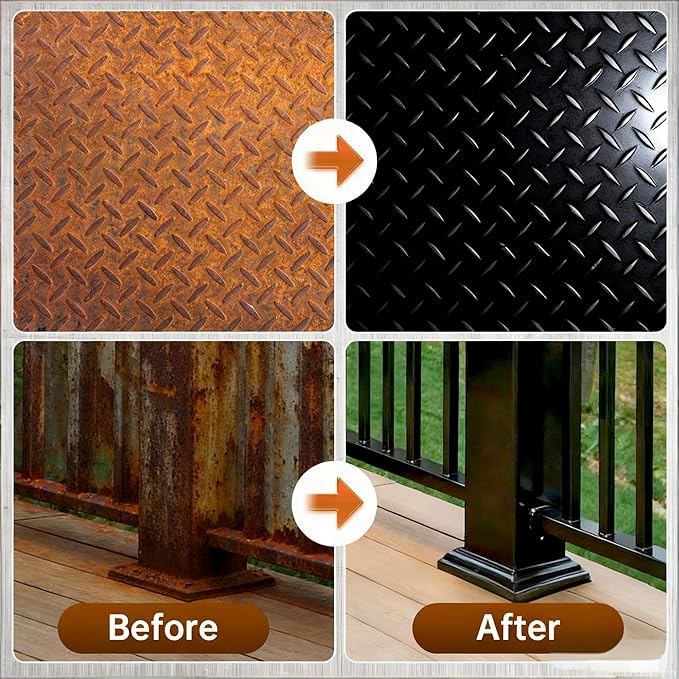 Rust Converter & Metal Primer, 2-in-1 Black Rust Remover Paint Water-Based Metal Preventive Coating Heat Resistant UV Stable for Automotive, Industrial, Indoor Outdoor Use, Trailers, Fences, 35oz