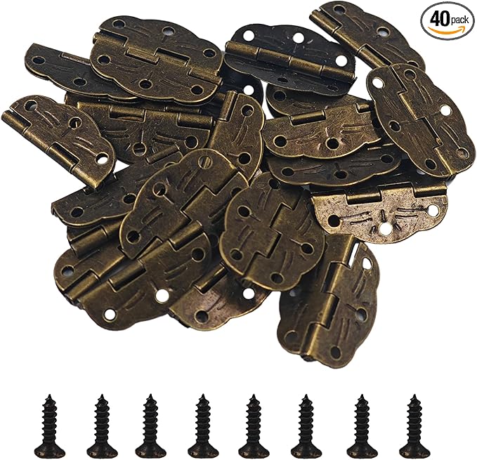 40PCS 30 * 22MM Small Box Hinges, Vintage Style Mini Hinge with Screws, Bronze Decorative Butt Hinges for Wooden Jewelry Box, Craft Case, Cabinet