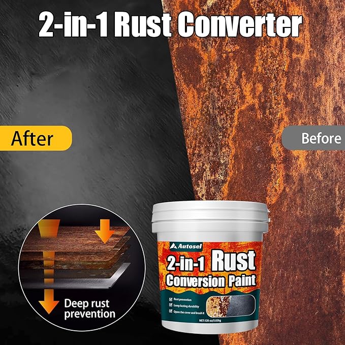 2-in-1 Rust Converter Paint for Metal, 128 Oz Black Rust Inhibitor & Rust Reformer, Rust Conversion Paint, Anti Rust Paint for Metal,Quick-drying, Industrial Grade for Car, Trailer, Steel, Equipment