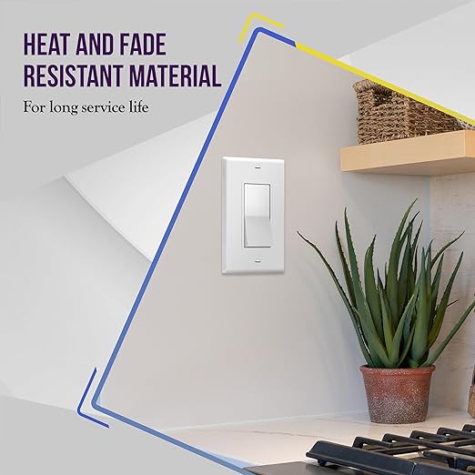 ENERLITES Decorator On/Off Paddle Switch with Wall Plates, Single Pole, 3 Wire, Grounding Screw, Residential Grade, 15A 120V/277V, UL Listed, 91150-WWP-10PCS, White (10 Pack)