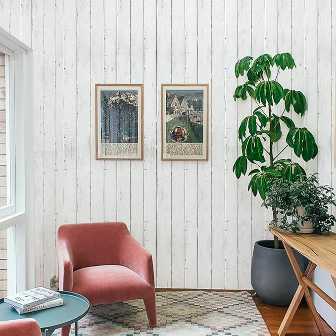 Shiplap Peel and Stick Wallpaper, Contact Paper for Classroom Home Decor | 11.8"x393" Removable Self-Adhesive White Wood Plank Film, Farmhouse Decor for Bulletin Board Desk Cabinet & Home Renovation