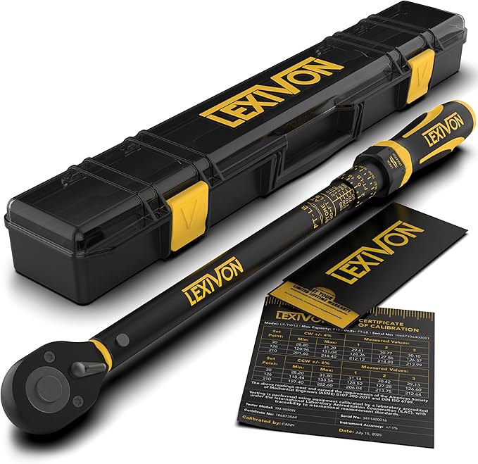 LEXIVON Torque Wrench, 1/2-Inch Drive, Dual Scale 30-210 FT-LB (40.7-284.7 N·m), Premium Rubber-Grip Handle, Deluxe Hybrid Case (LX-TW12)