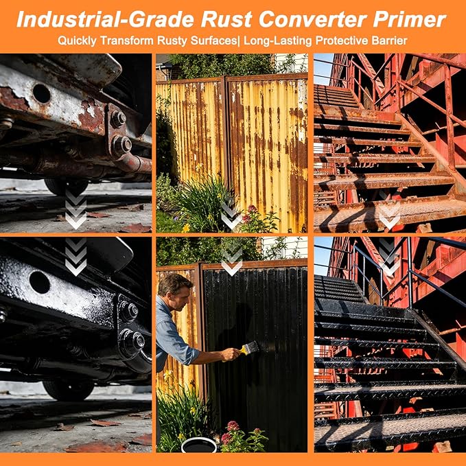 Metal Paint, 2-In-1 Rust Converter for Metal, Rust Remover for Primer, Rust Reformer Conversion Paint, Anti-Rust Inhibitor Heat & UV Resistant for Rusty Trailer Chassis Frame (35 Oz/Black)