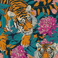 BOKEBEVE Tiger Floral Wallpaper Peel and Stick Vintage Orange 17.5 x 787In | Super Long Removable Renter Friendly Jungle Tiger Wall Paper for Bedroom Bathroom Living Room Feature Accent Wall