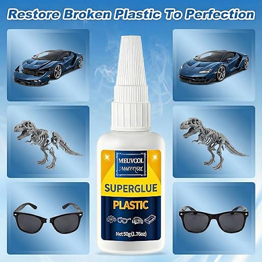 Plastic Glue 100g for Model, 3D Printing Repair, Legos & Miniatures, Fast-Setting Heavy Duty Plastic Adhesive for PLA, ABS, PVC, Acrylic, Car, Includes 6 Precision Micro-Tips, Super Glue for Plastic