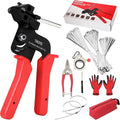 Stainless Steel Cable Tie Gun Set – Heavy Duty Metal Zip Tie Tool Kit with 150PCS Self-Locking Ties, Adjustable Fastening & Cutting Tool for Outdoor Fencing, Exhaust Pipes(Red)