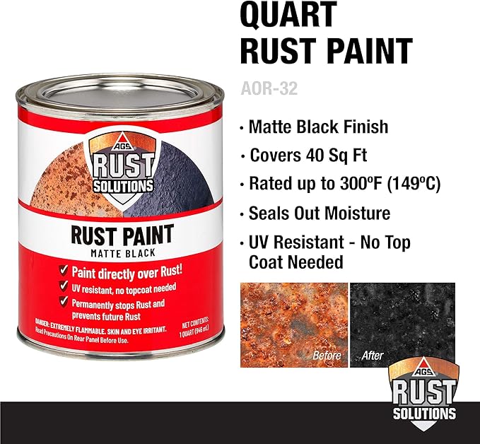 AGS RUST SOLUTIONS Rust Paint, Matte Black Finish, 32 Fluid Ounces, Pack of 1