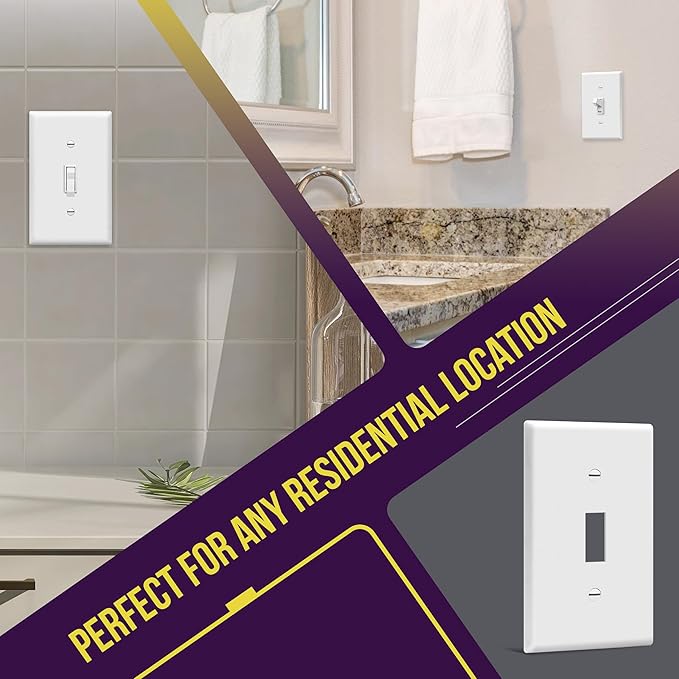 ENERLITES Light Switch Cover Plate, Toggle Wall Plate Cover, Size 1-Gang 4.50" x 2.76", Unbreakable Polycarbonate Thermoplastic, 8811-W-10PCS, White (10 Pack)