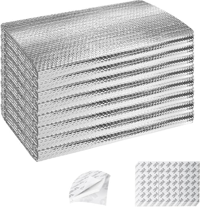 Garage Door Insulation Kit 8P Double Bubble Window Heat Insulation Panels, 6MM 8x8FT Reflective Aluminum Foil Summer/Winter Barrier Sheets with 120 Adhesive Tapes for Garage Attic Wall(24x48)