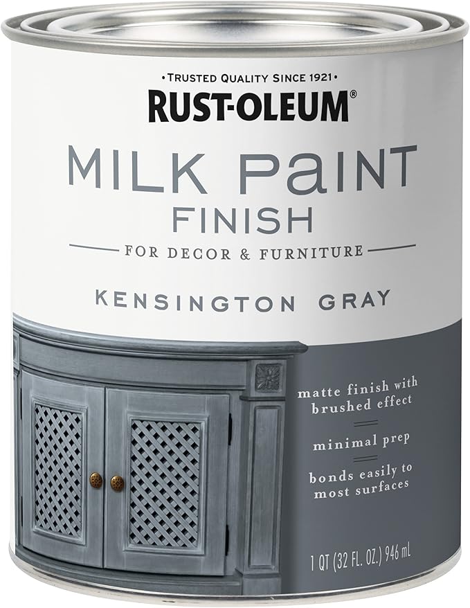 Rust-Oleum Kensington Gray Milk Paint Finish | Decor and Furniture Applications | Matte Finish Brushed Effect | Minimal Prep Needed | No Primers Required | Easy Clean Up | Quart