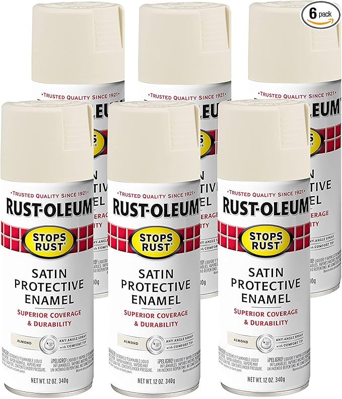 Rust-Oleum 7758830-6PK Stops Rust Spray Paint, 12 oz, Satin Almond, 6 Pack