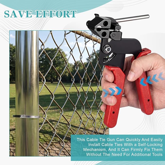 LEIFIDE 500 Pcs Metal Zip Ties Gun Kit, 11.8 Inch 304 Stainless Steel Metal Zip Cable Ties, Heavy Duty Self Locking 220 Pound Tensile Strength Cable for Exhaust Wrapping Fence Outdoor Workshop(Red)