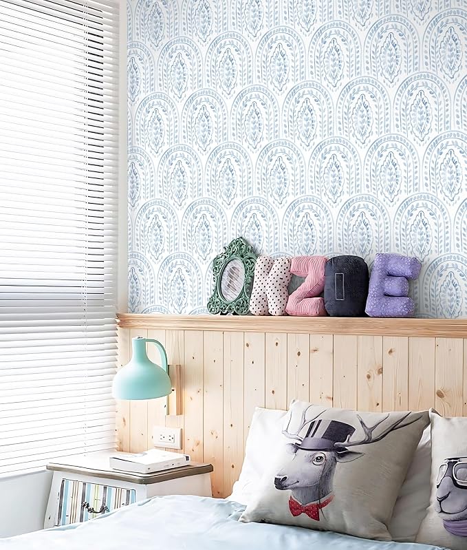 Peel and Stick Wallpaper Modern Wall Paper Boho Contact Paper Removable Wallpaper Peel and Stick Blue and White Self-Adhesive for Bathroom Bedroom Kitchen Wall Decor 17.3" x 118"