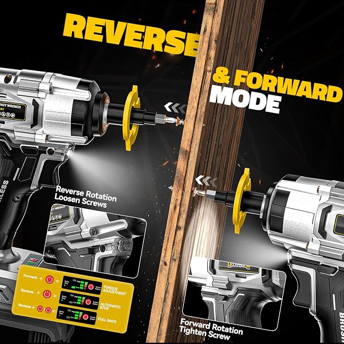 DIYtoolifz Cordless Impact Wrench 1/2" Compatible with Dewalt 20v Battery (Bare Tool), 300 FT-LBS (400 N.m) Brushless Impact Driver, Portable Electric Impact Gun with LED Work Light, 3-Speed Control