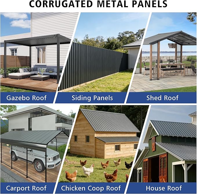 15PCS 120ft² Metal Roofing Panels 61.02”x18.9” Corrugated Metal Sheets Galvanized Exterior Siding Roofing Materials for Outdoor House Garages Sheds Pergola Gazebo Chicken Coop Stables, Gray