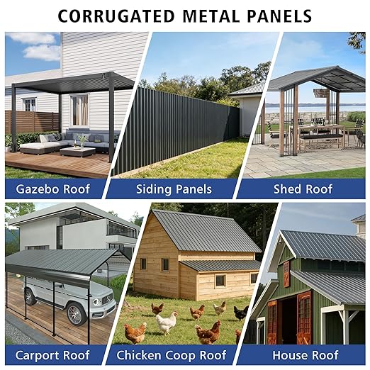 20PCS 111ft² Metal Roofing Panels 42.52”x 18.9” Corrugated Metal Sheets Galvanized Exterior Siding Roofing Materials for Outdoor House Garages Sheds Pergola Gazebo Chicken Coop Stables, Grey