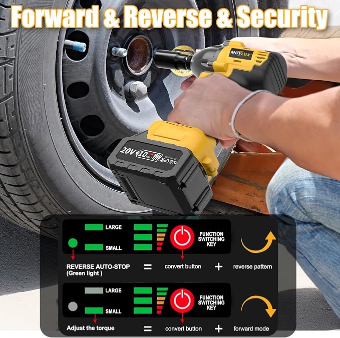 4.0Ah Battery Cordless Impact Wrench, Brushless 1/2 Impact Gun, 320Ft-lbs(430N.m) 20V High Torque Power Impact Driver, Electric Impact for Car Home