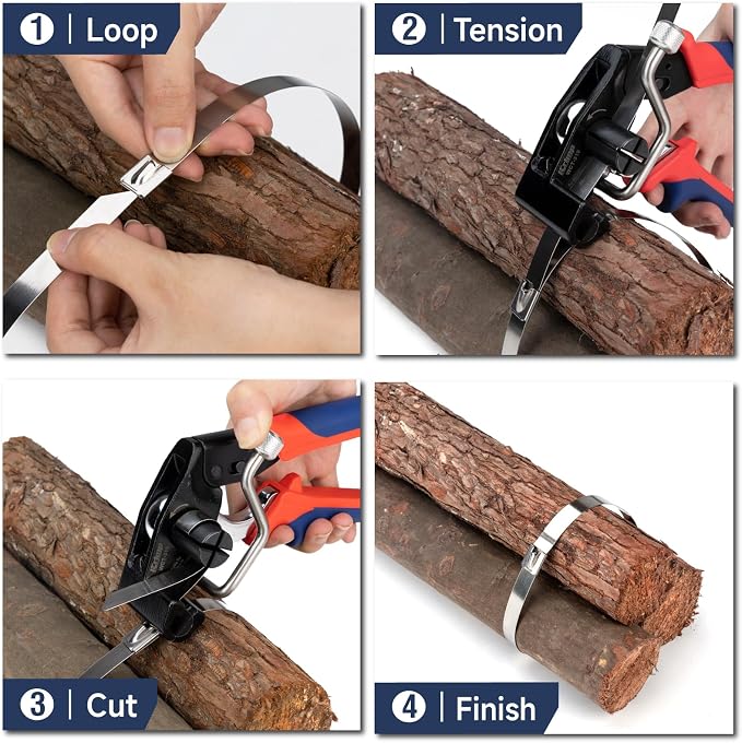 iCrimp One-Handed Zip Tie Gun for Tension & Cutting Zip Ties | Metal Zip Tie Tool with 100pcs 11.8" Metal Cable Ties and Release Tool, WCT-319 Stainless Steel Cable Tie Tool