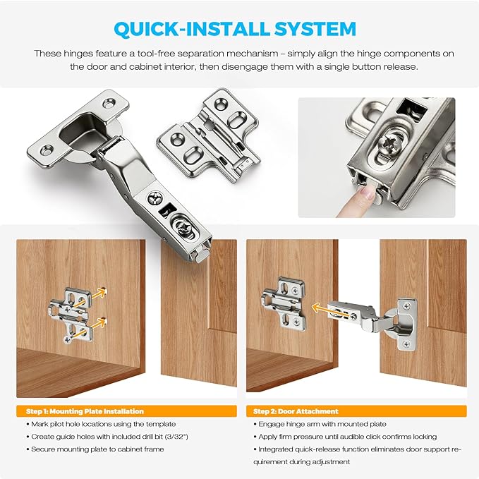 HOME EDIT 15 Pairs 30 Pack European Insert Soft Close Cabinet Hinges Concealed Kitchen Cabinet Hinges Heavy-Duty Frameless Adjustable for Cupboard Hardware
