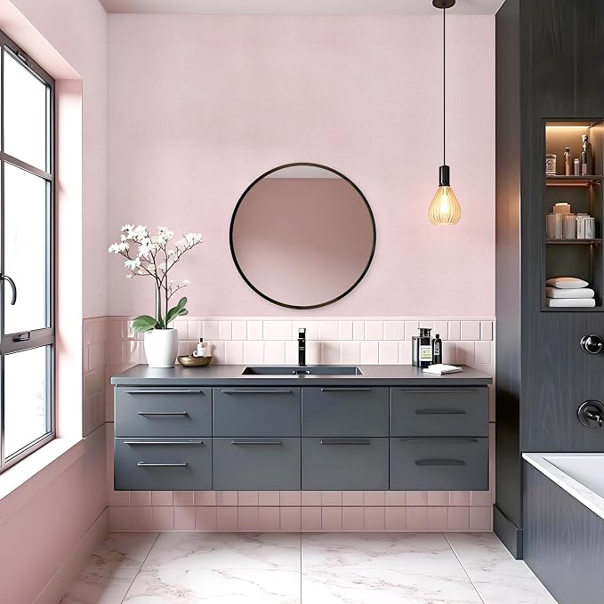 Pink Peel and Stick Wallpaper Grasscloth Paper 15.7in x 393.7in | Textured Wallpaper Peel and Stick Vintage Faux Linen Contact Paper Self Adhesive Removable Grasscloth for Bedroom Vinyl