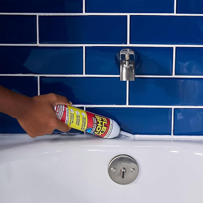 Flex Shot, Flexible Rubber Silicone Sealant, Waterproof Caulk, UV Resistant, No Caulk Gun Needed, Perfect for Kitchen, Bath, Showers, Sinks, Baseboards, White, 8oz, 2-Pack
